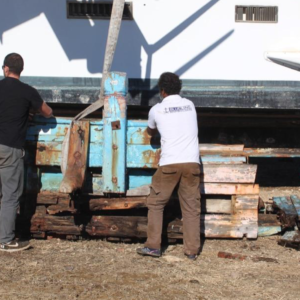 Critical parts of the wooden structure of the boat and its equipment were selected and transported to the University of Cyprus.