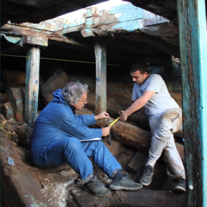 Kostas Damianidis' team measuring the structural elements of the vessel.