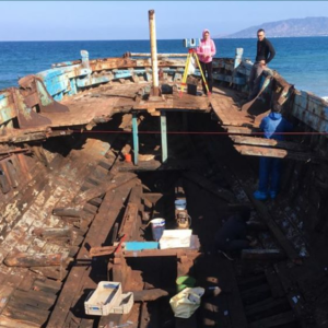 The Cyprus Institute team documenting the boat using Laser Scanning.