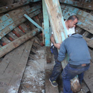 Structural timbers were carefully disassembled.